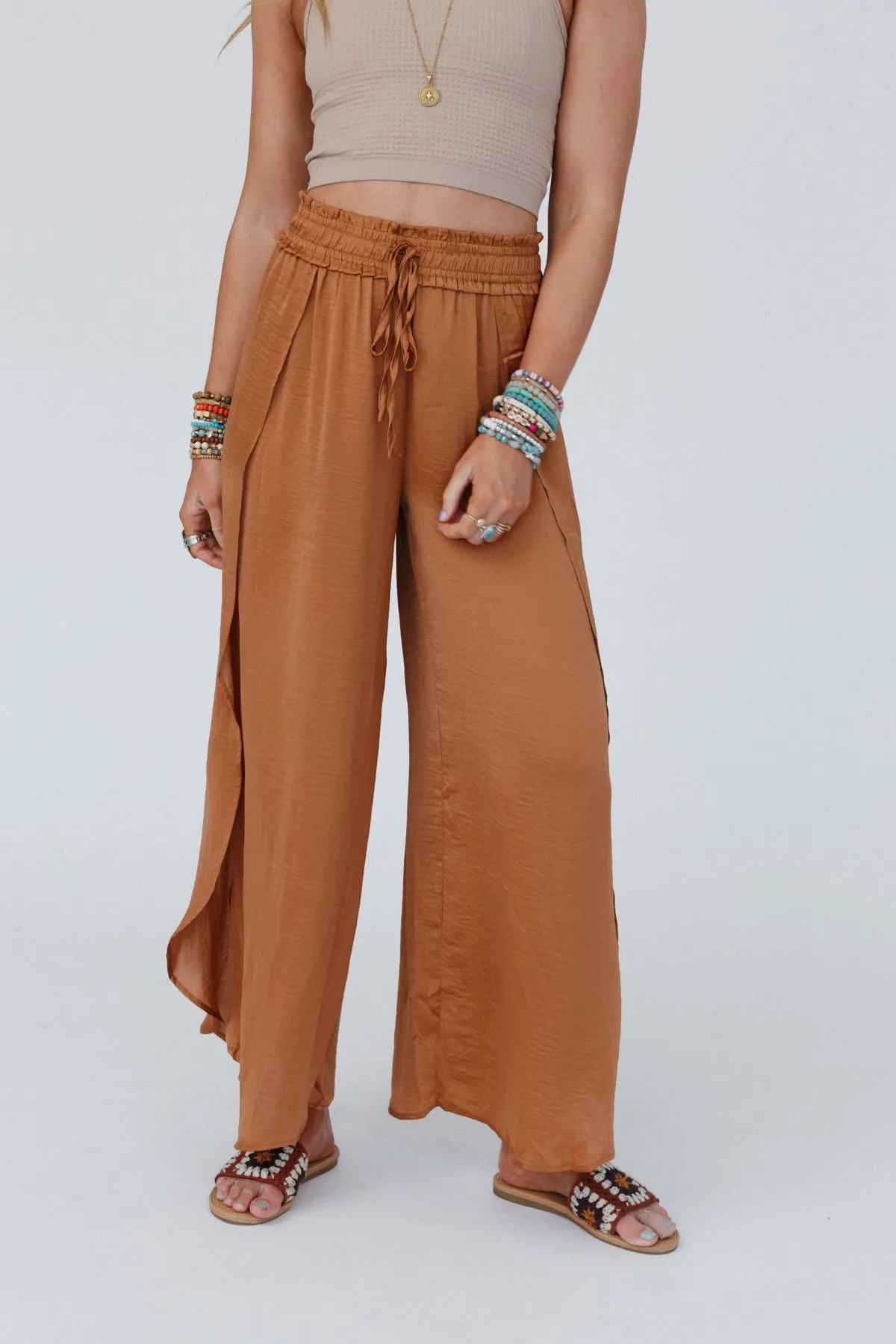 Stasia Satin Pants - Camel