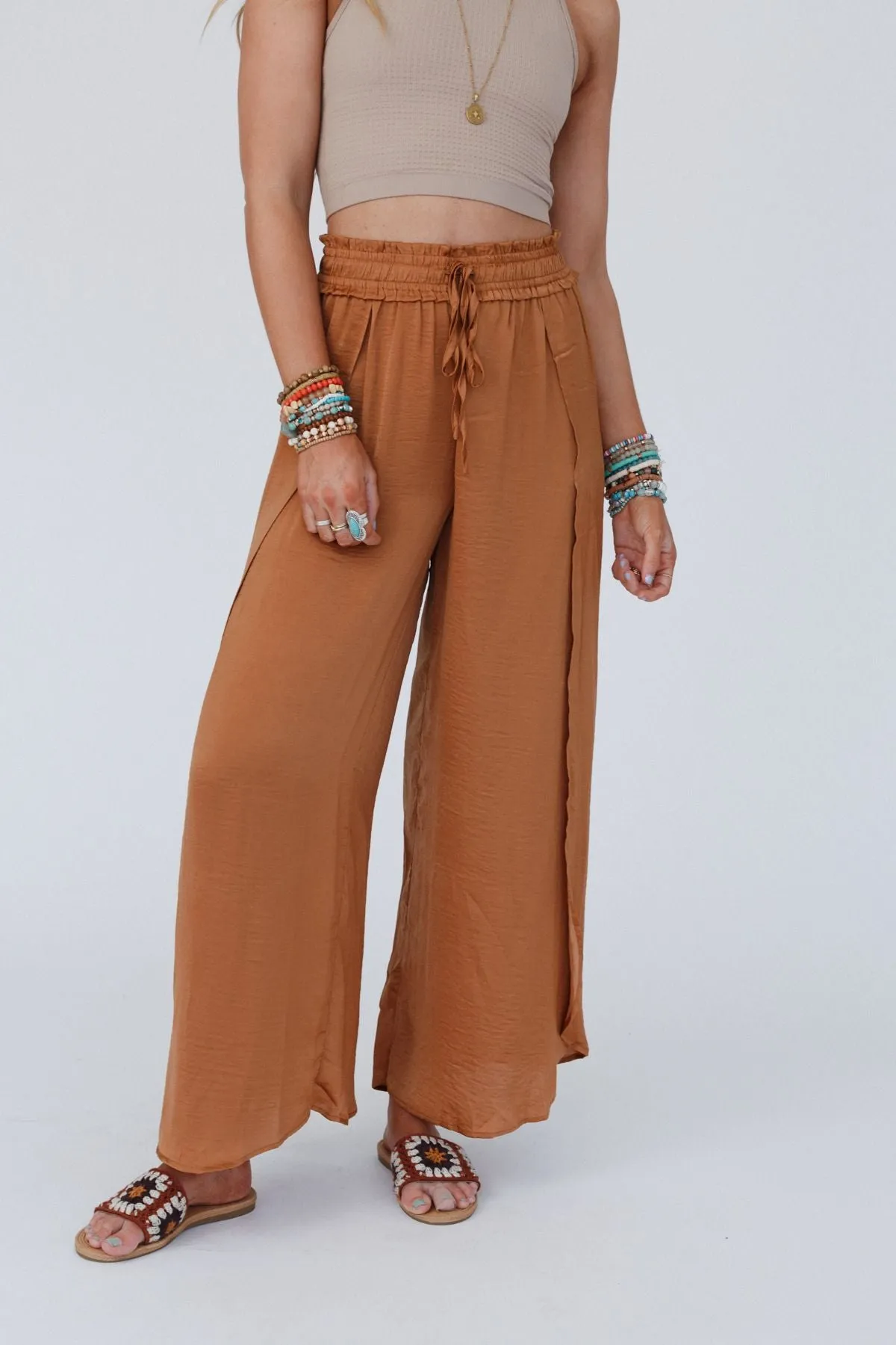 Stasia Satin Pants - Camel