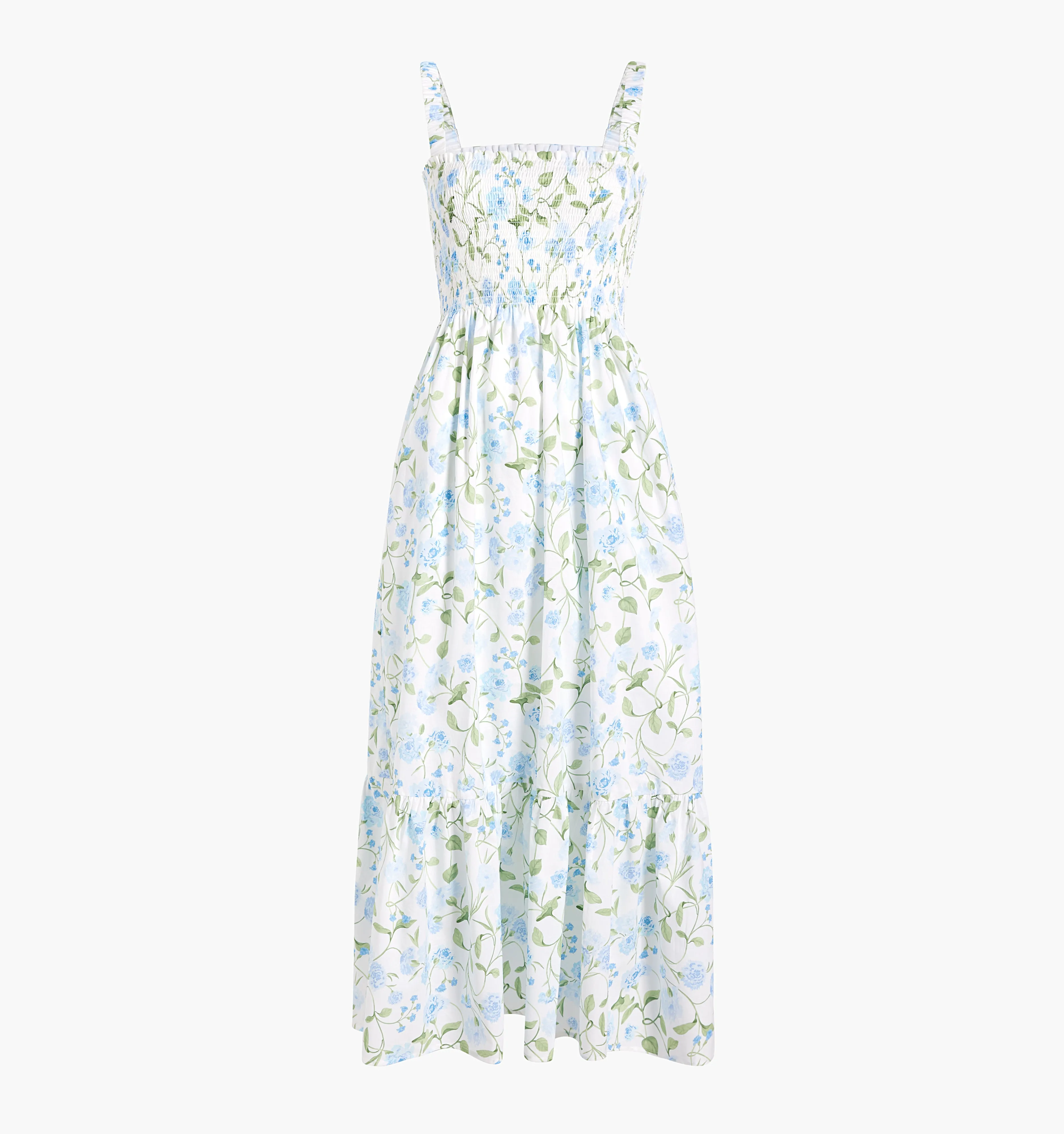 The Anjuli Nap Dress - Blue Peony Bouquet Cotton