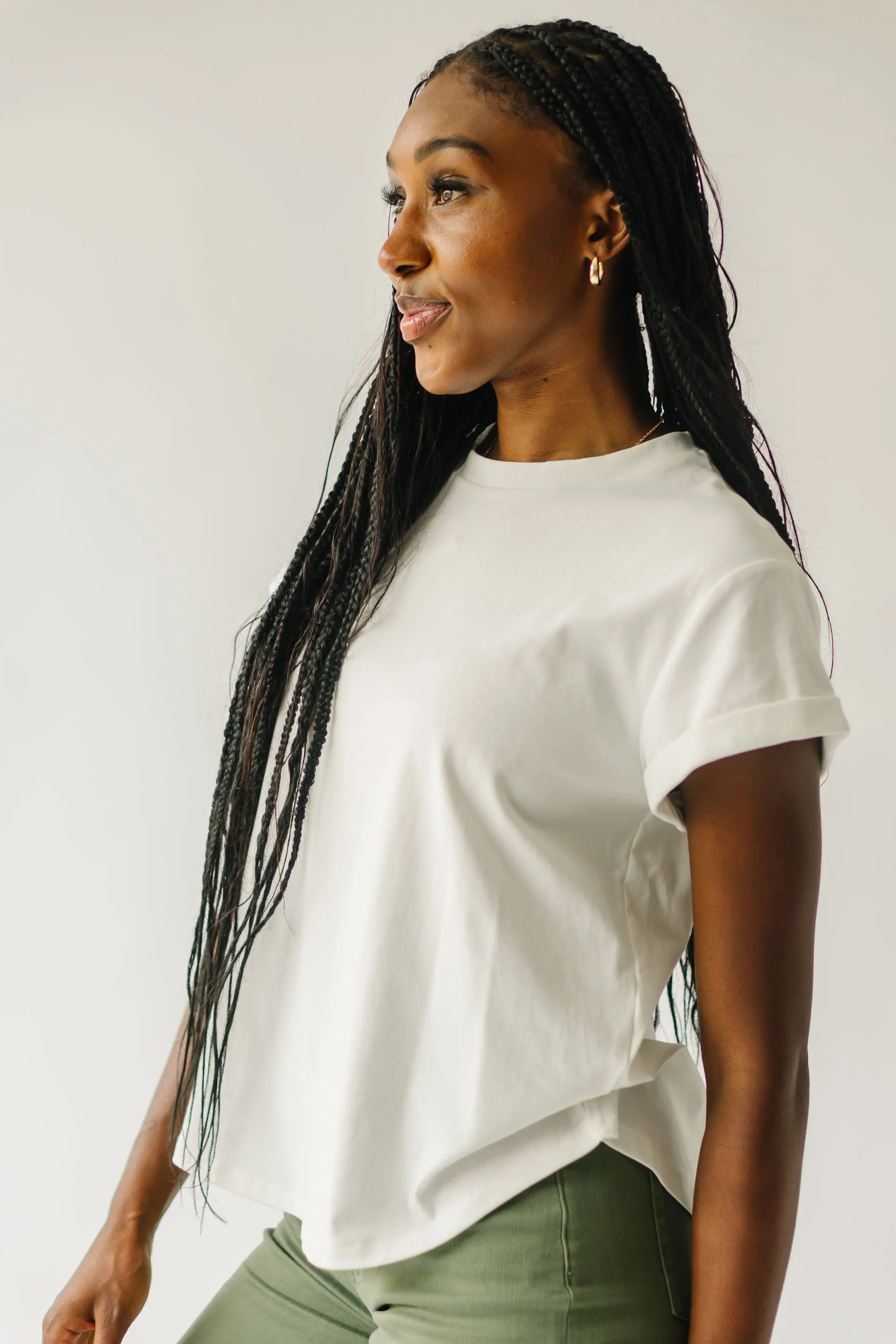 The Ellington Cuffed Sleeve Tee in White