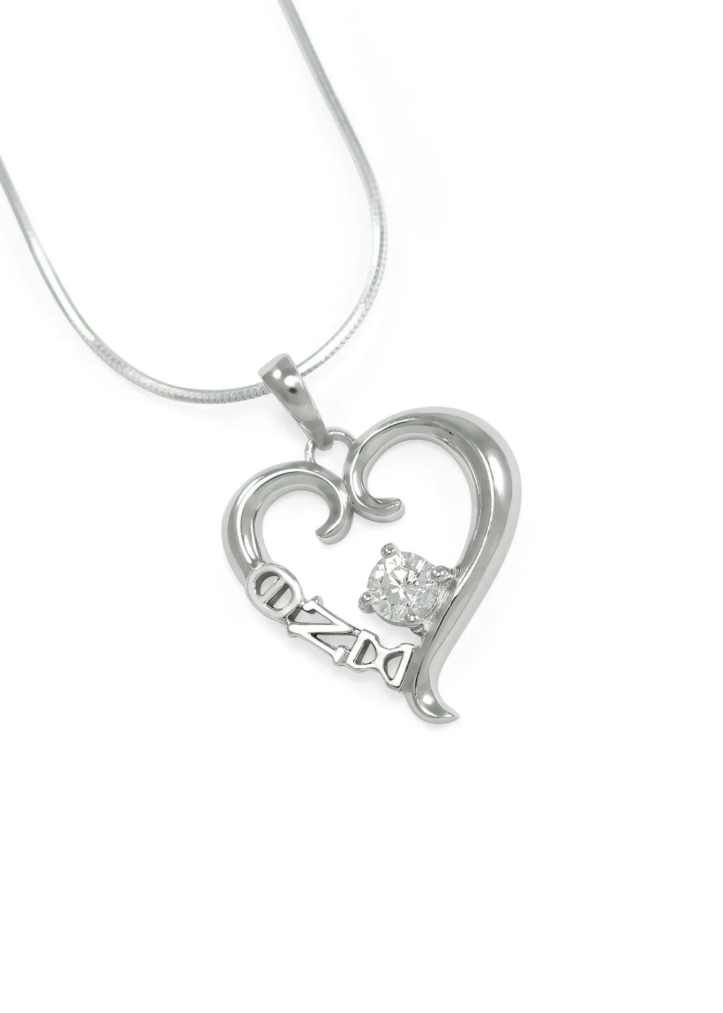 Theta Nu Xi Sterling Silver Heart Pendant with Clear CZ Crystal