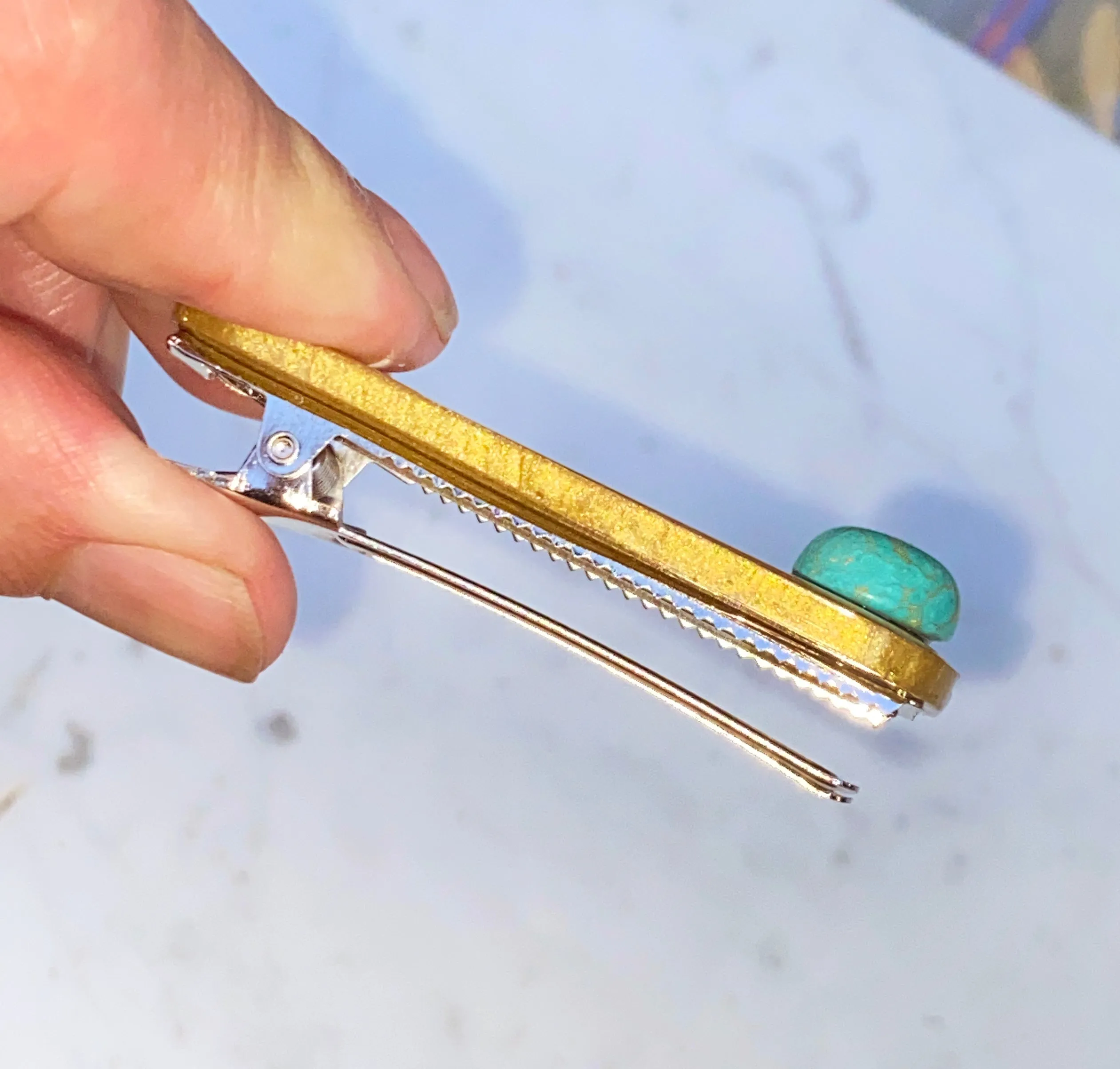 Turquoise gemstone and poured resin Hair Clip