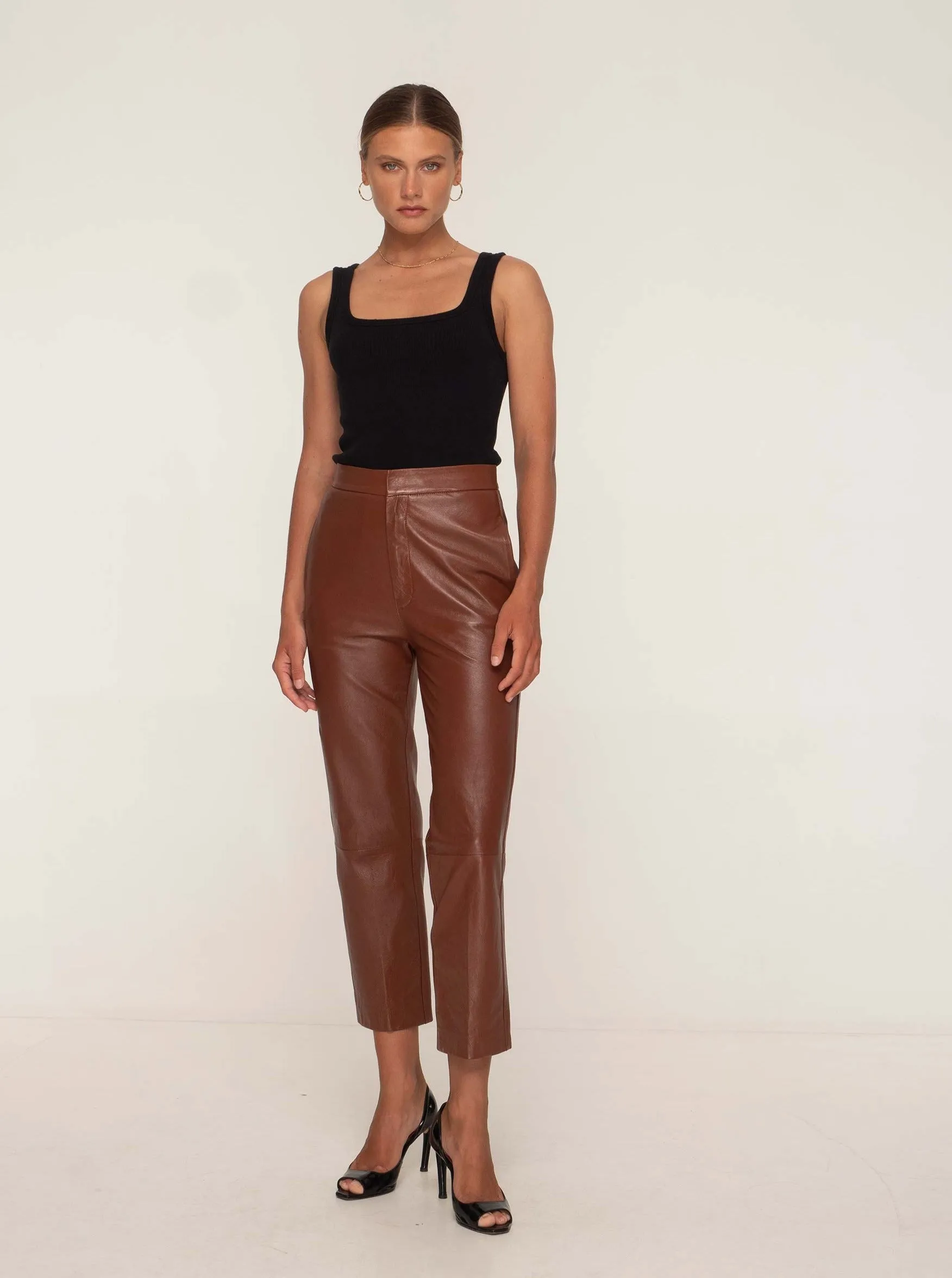 VICTORIA SLIM LEATHER PANT - WHISKEY