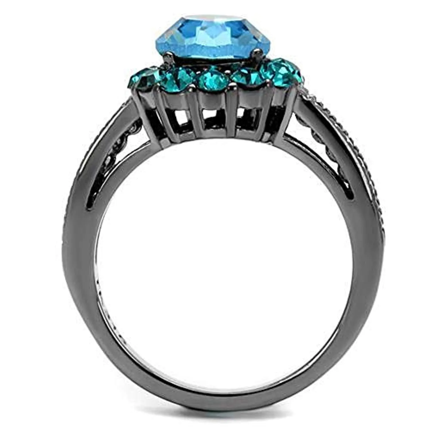 WildKlass Stainless Steel Ring IP Light Black (IP Gun) Women Top Grade Crystal Sea Blue