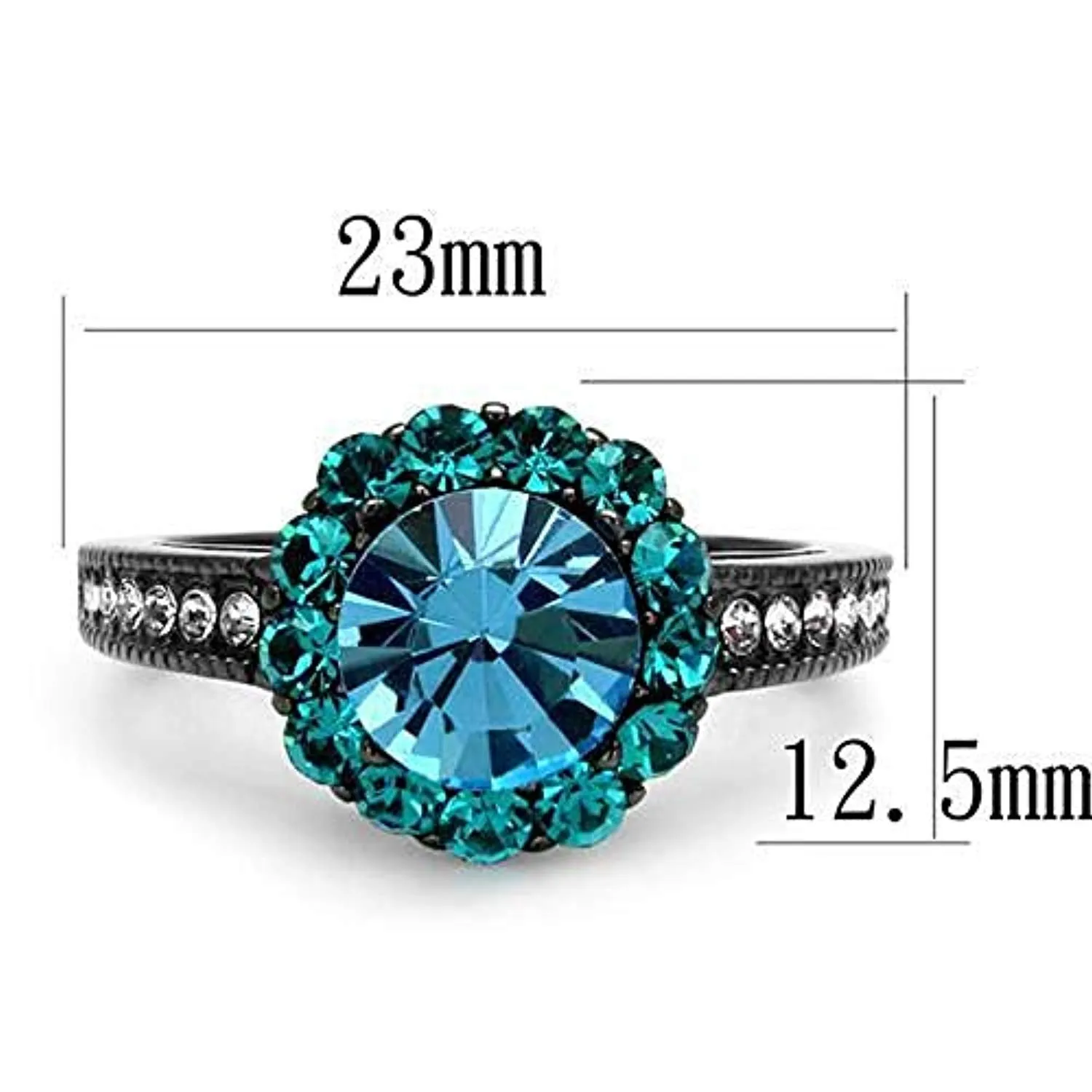 WildKlass Stainless Steel Ring IP Light Black (IP Gun) Women Top Grade Crystal Sea Blue