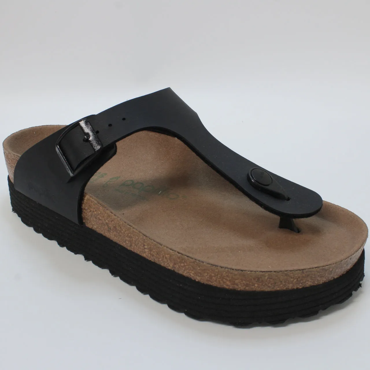 Womens Birkenstock Papillio Gizeh Platform Black Vegan