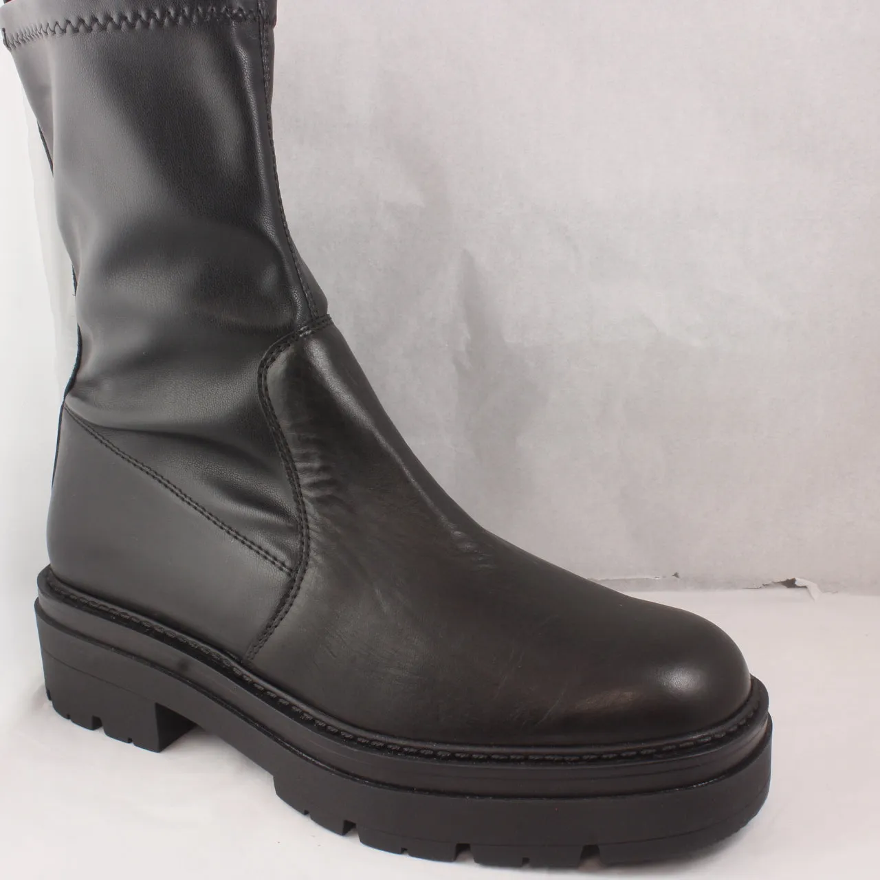 Womens Office Assess Chunky Stretch Boots Black Leather